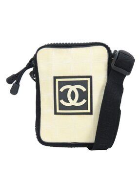 Chanel Shoulder Bag Sports Line CC Logo Jacquard Nylon Ivory Black Bag Pochette